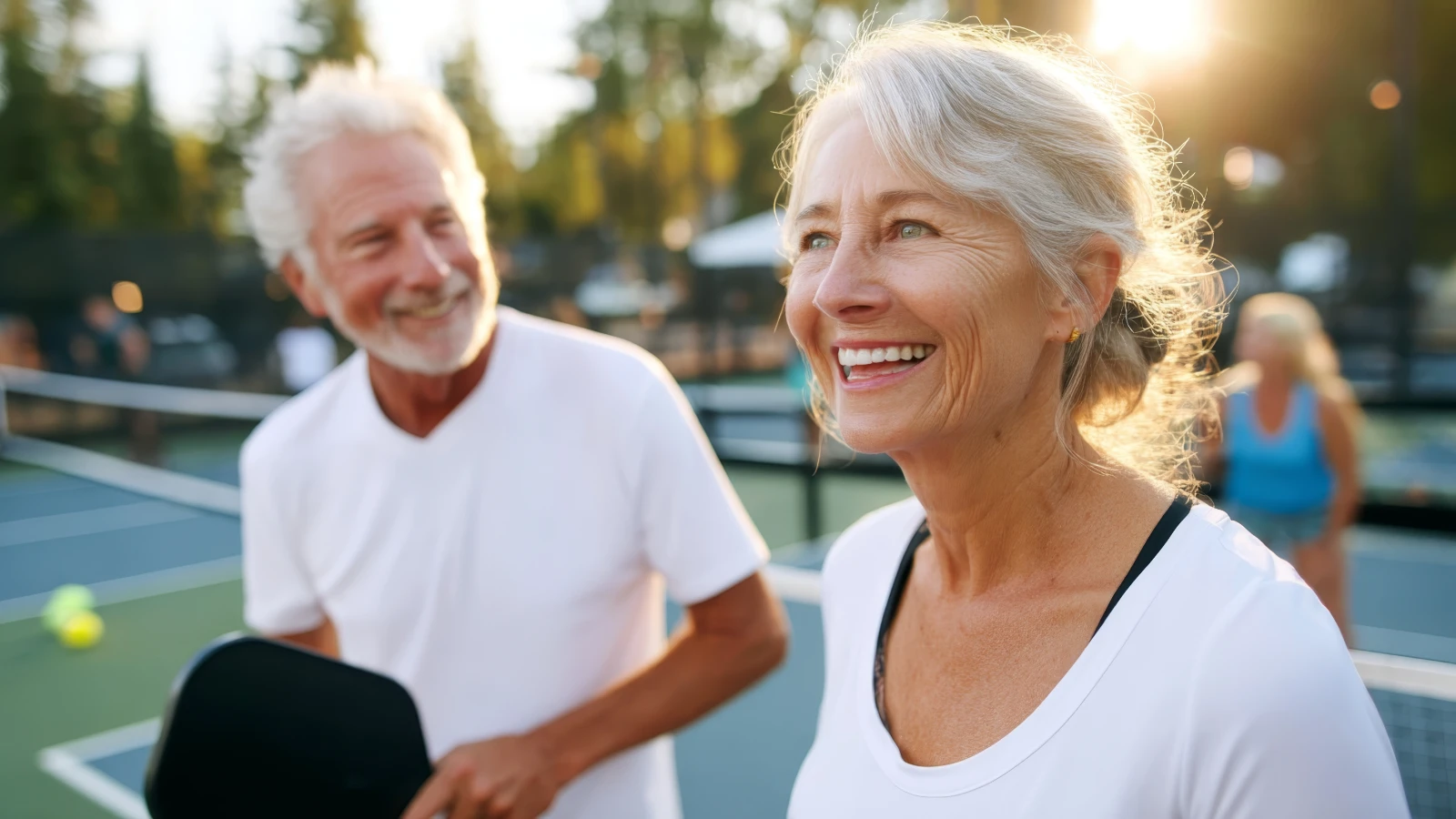 senior couple playing tennis