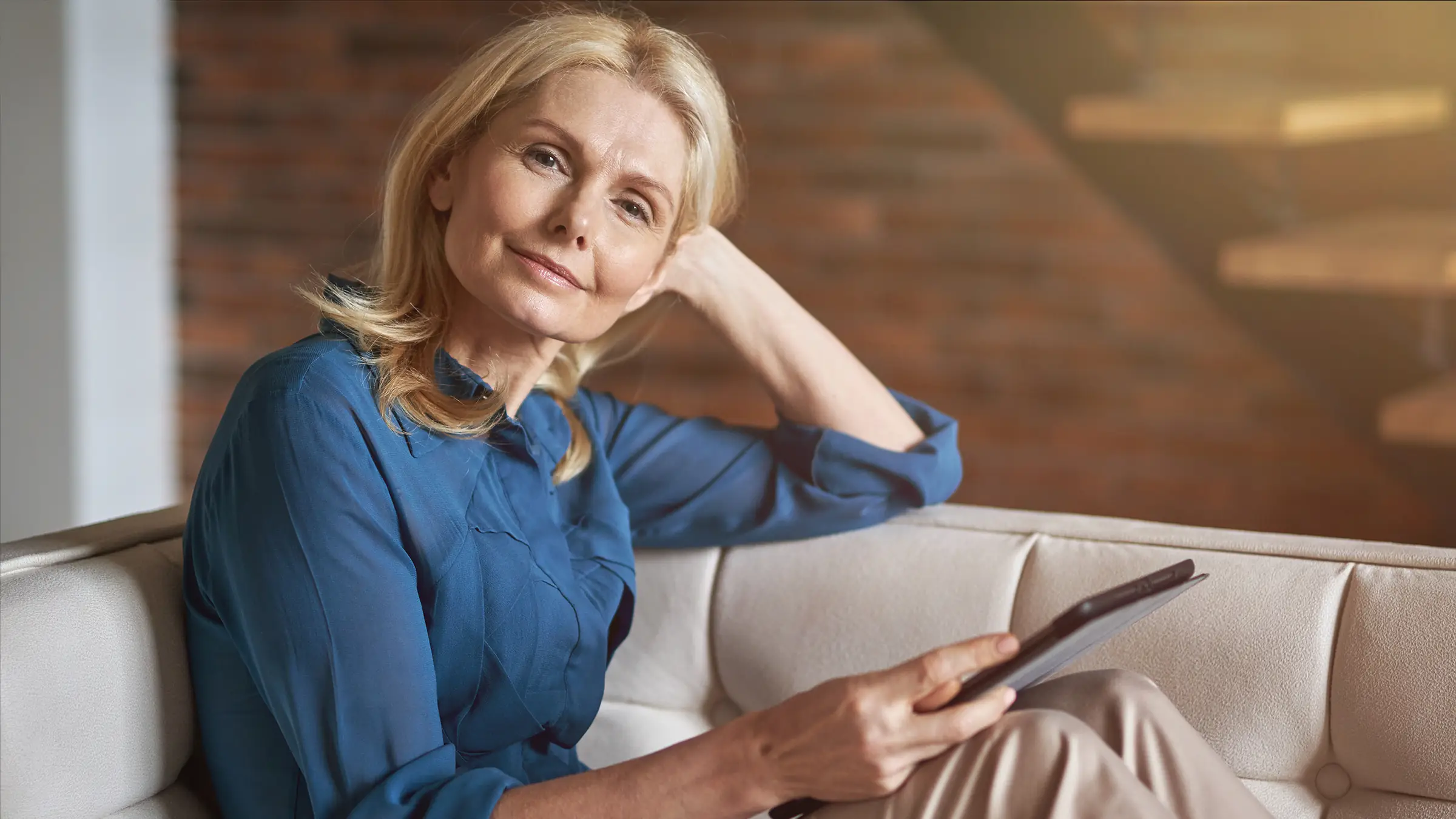 beautiful mature woman looking into camera