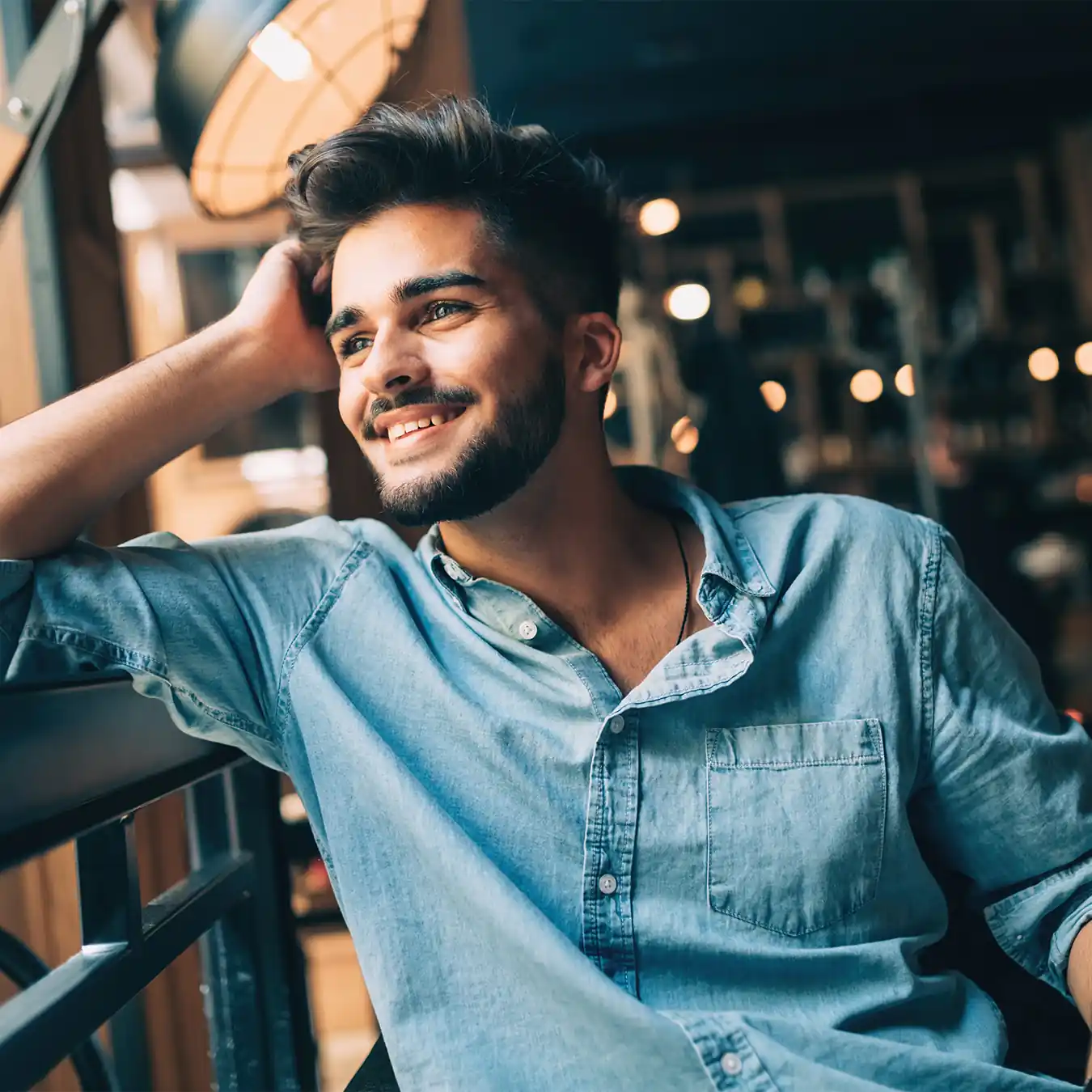 young man in cafe